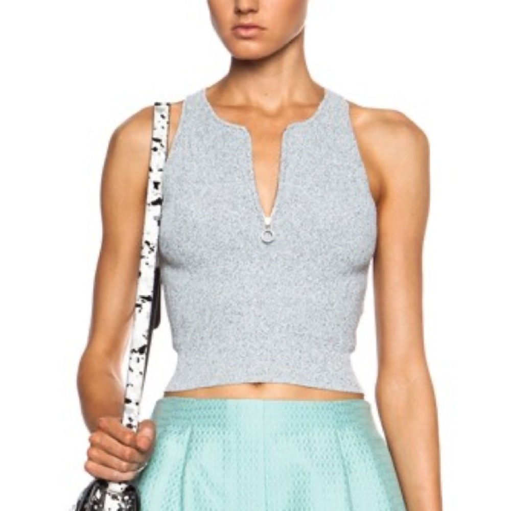 3.1 Phillip Lim Cropped Zip Up Wavy Ottoman Stitch Polyamide Blend Tank